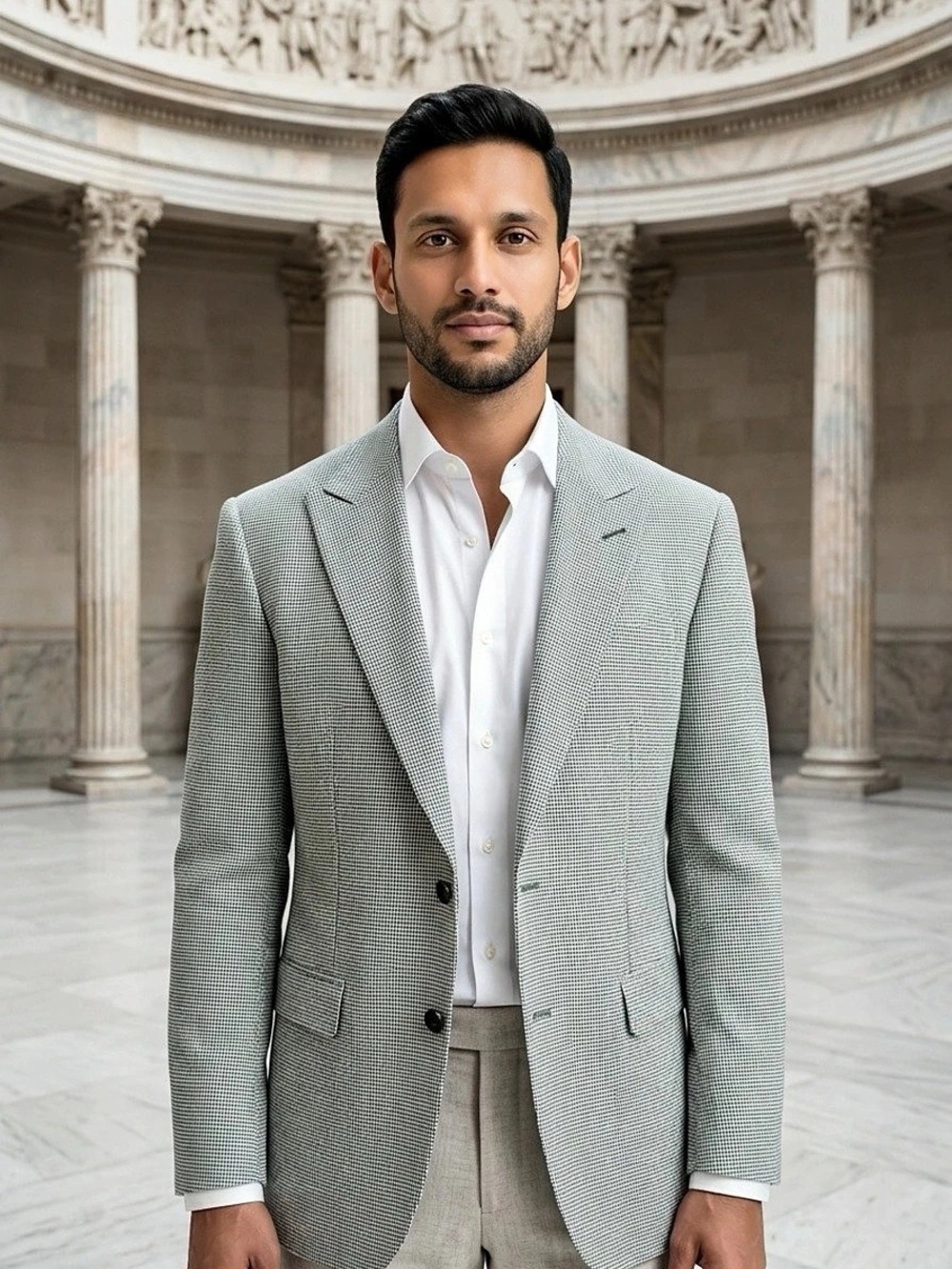 Men's Stafford Sport Coat in Green & White - New